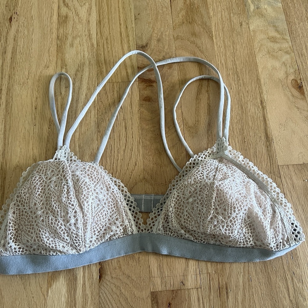 Victorias Secret Mesh Bralette Triangle Cups Adjustable Dot Lace Large Grey Gray